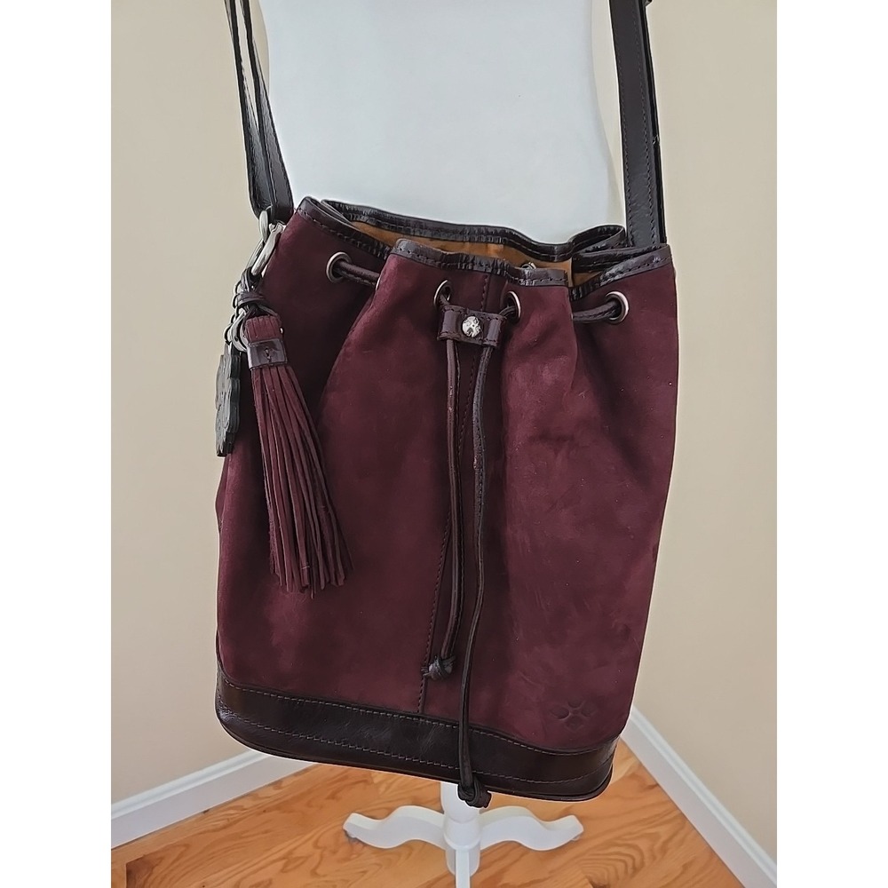 Patricia Nash Melrose Drawstring with Floret Key Fob Plum Nubuck Suede Crossbody - Picture 2 of 16